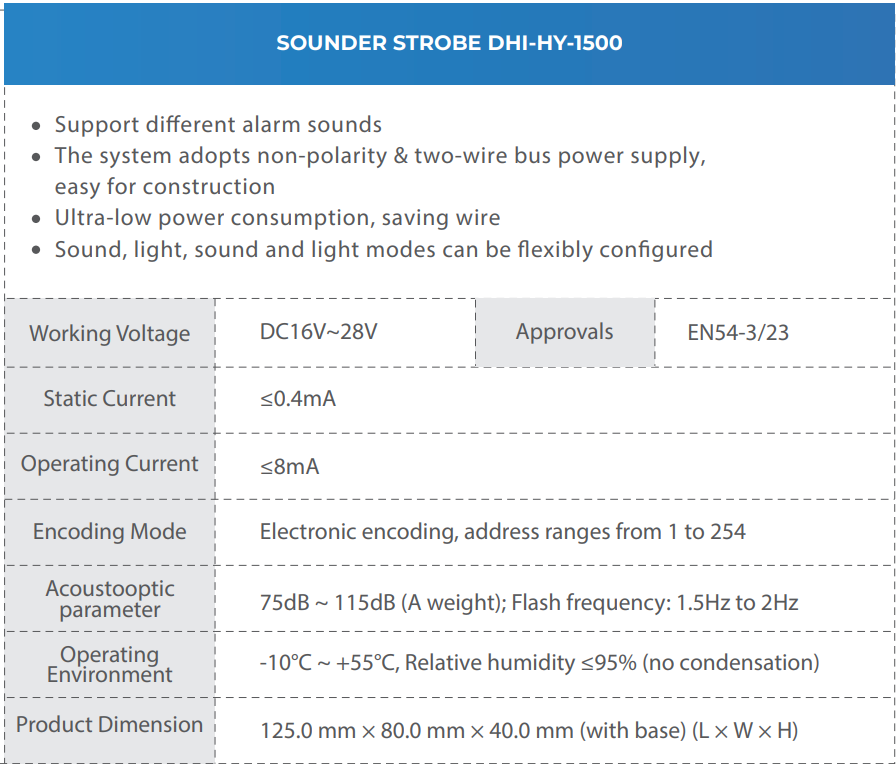 Sounder Strobe Dahua Spesifikasi